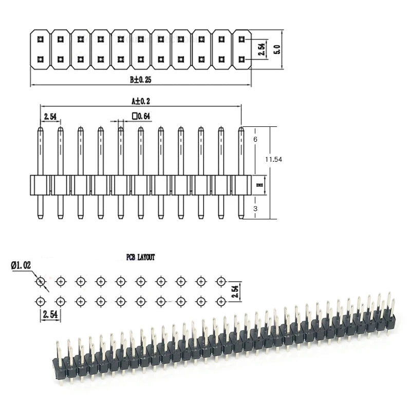 50/20/10Pcs 2.54mm Single Row Male Header Socket