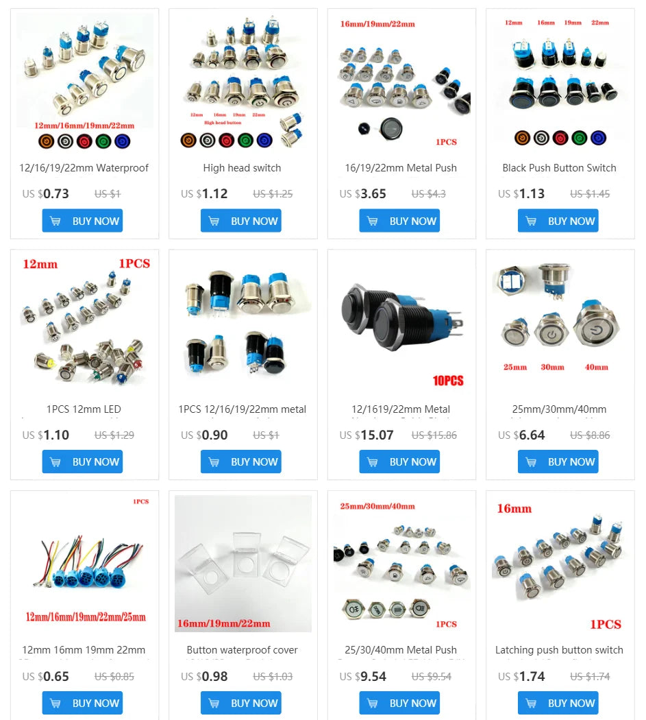 12/16/19/22mm Waterproof Metal Push Button Switch