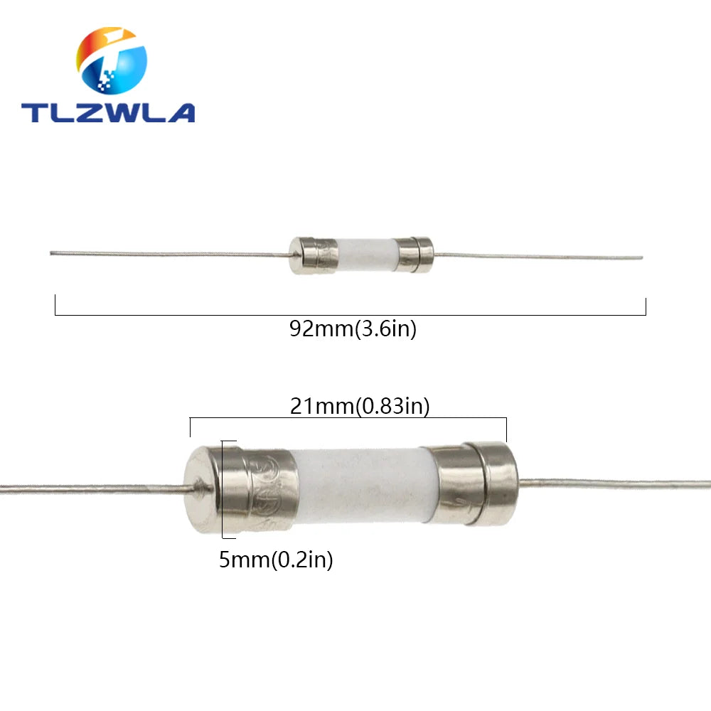 10PCS 5x20mm Fast Blow Glass Tube Fuse with Leads