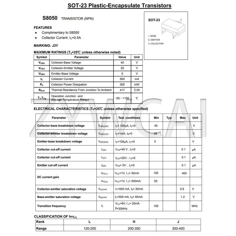 SS8050 SS8550 S8050 SOT-23 Transistors (NPN/PNP)