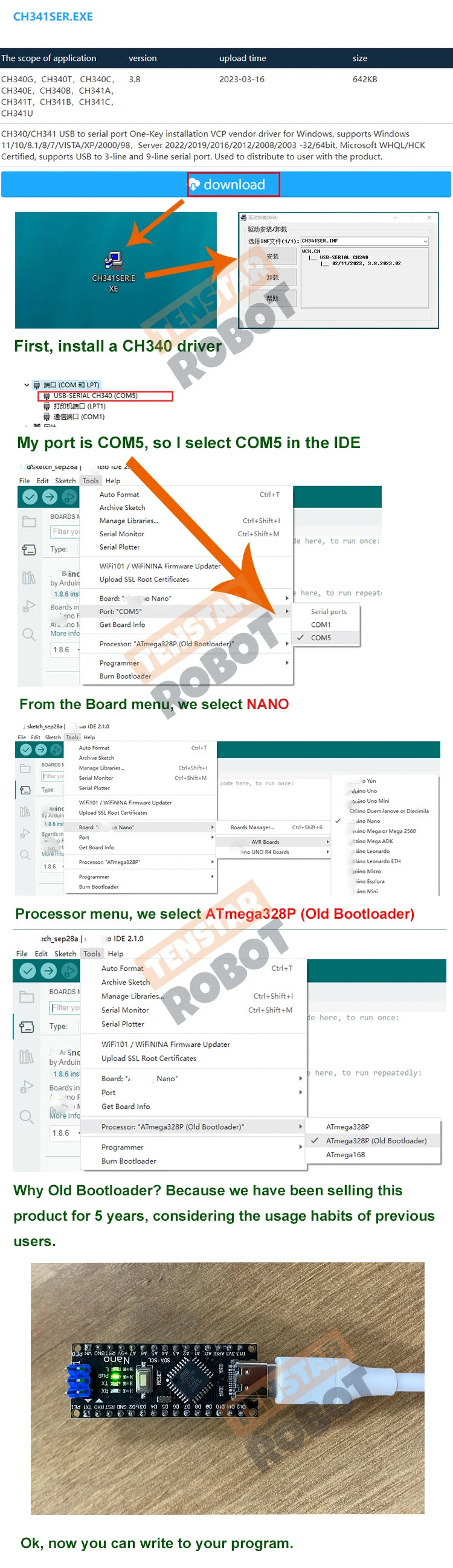 Nano V3.0 ATmega328P CH340 Controller Board