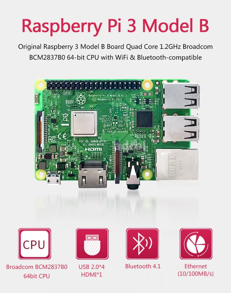 Original Raspberry Pi 3 Model B/B+ Single Board Computer