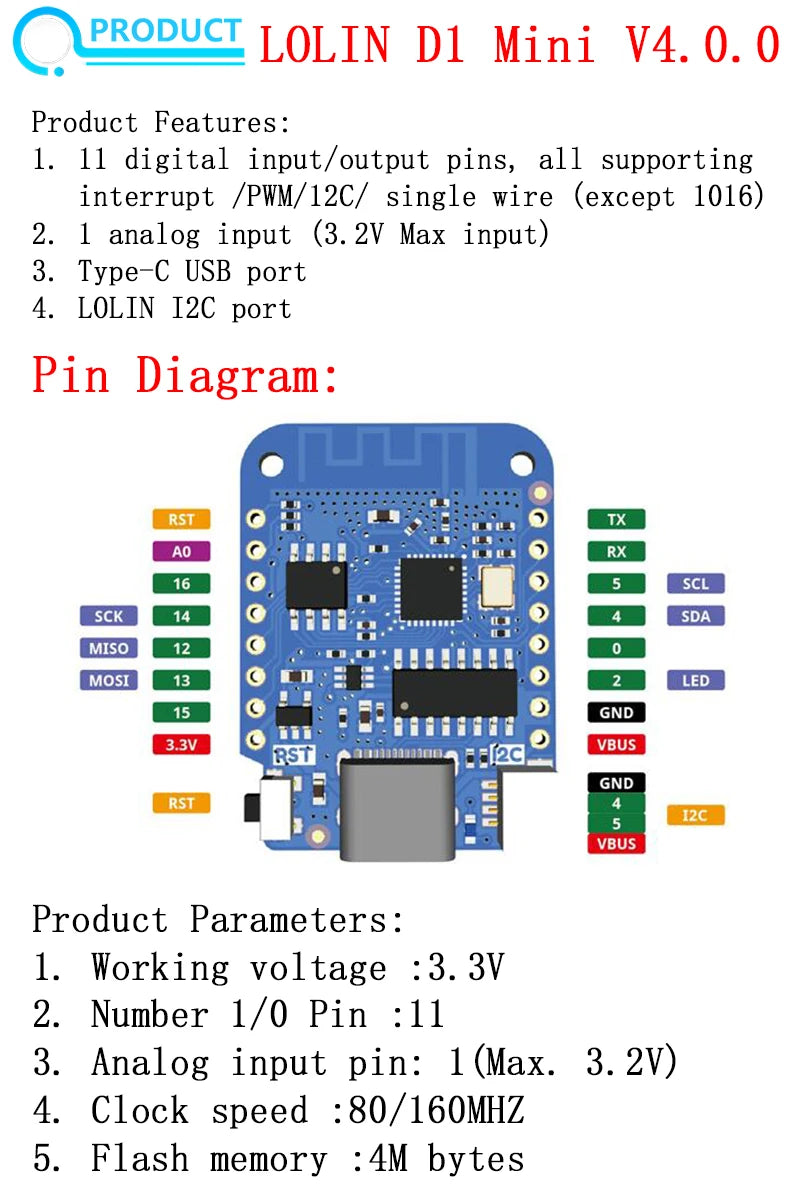 WeMos D1 Mini Pro V3.0.0 NodeMCU ESP8266 Board