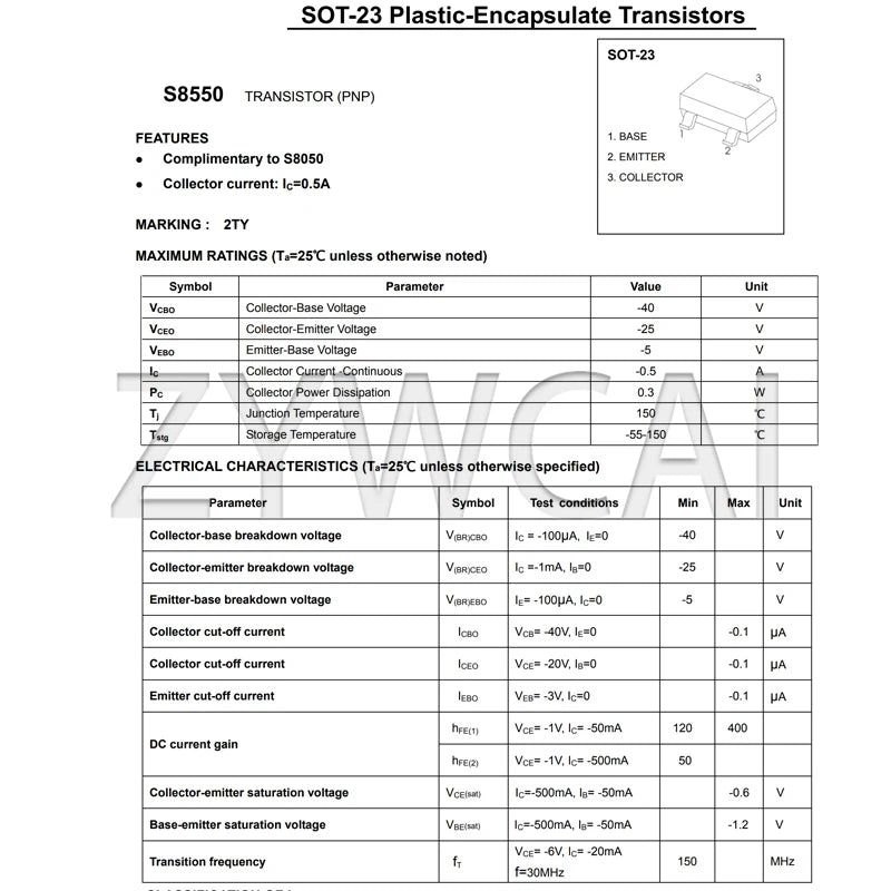 SS8050 SS8550 S8050 SOT-23 Transistors (NPN/PNP)