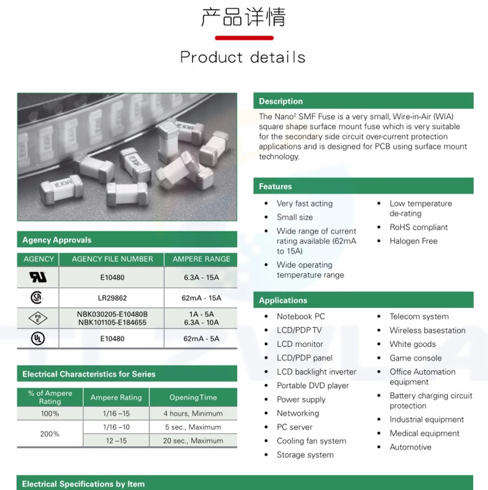 10PCS 1808 125V 250V SMD Fuse