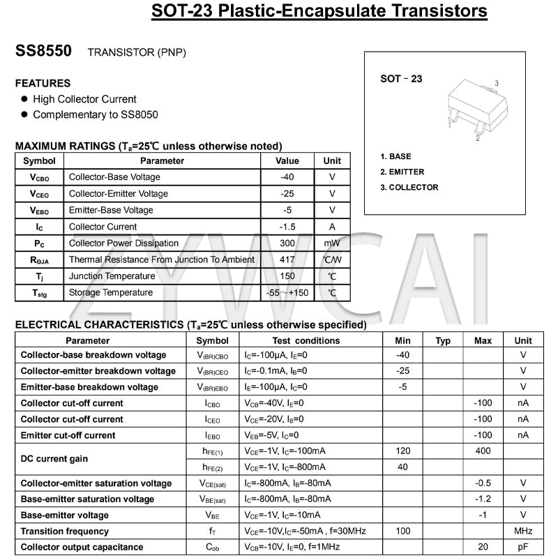 SS8050 SS8550 S8050 SOT-23 Transistors (NPN/PNP)